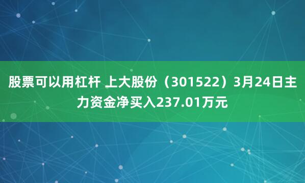 股票可以用杠杆 上大股份（301522）3月24日主力资金净买入237.01万元
