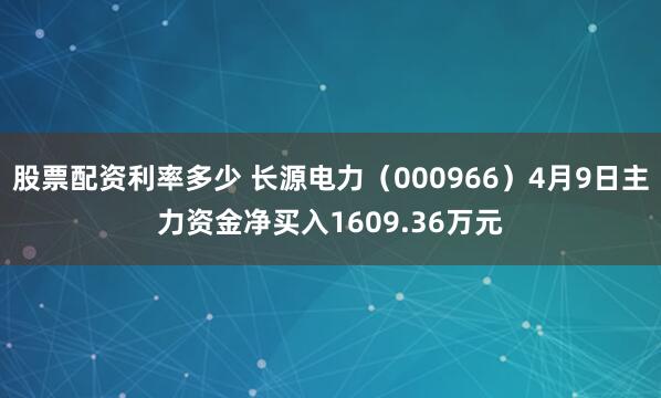 股票配资利率多少 长源电力（000966）4月9日主力资金净买入1609.36万元