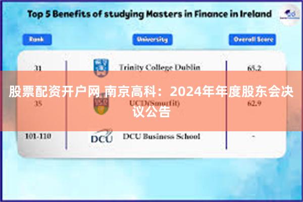 股票配资开户网 南京高科：2024年年度股东会决议公告