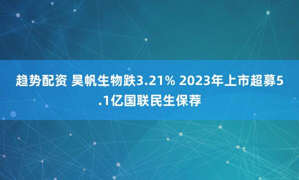 趋势配资 昊帆生物跌3.21% 2023年上市超募5.1亿国联民生保荐