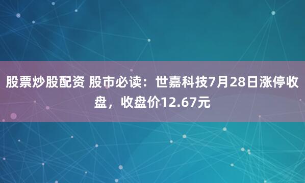 股票炒股配资 股市必读：世嘉科技7月28日涨停收盘，收盘价12.67元